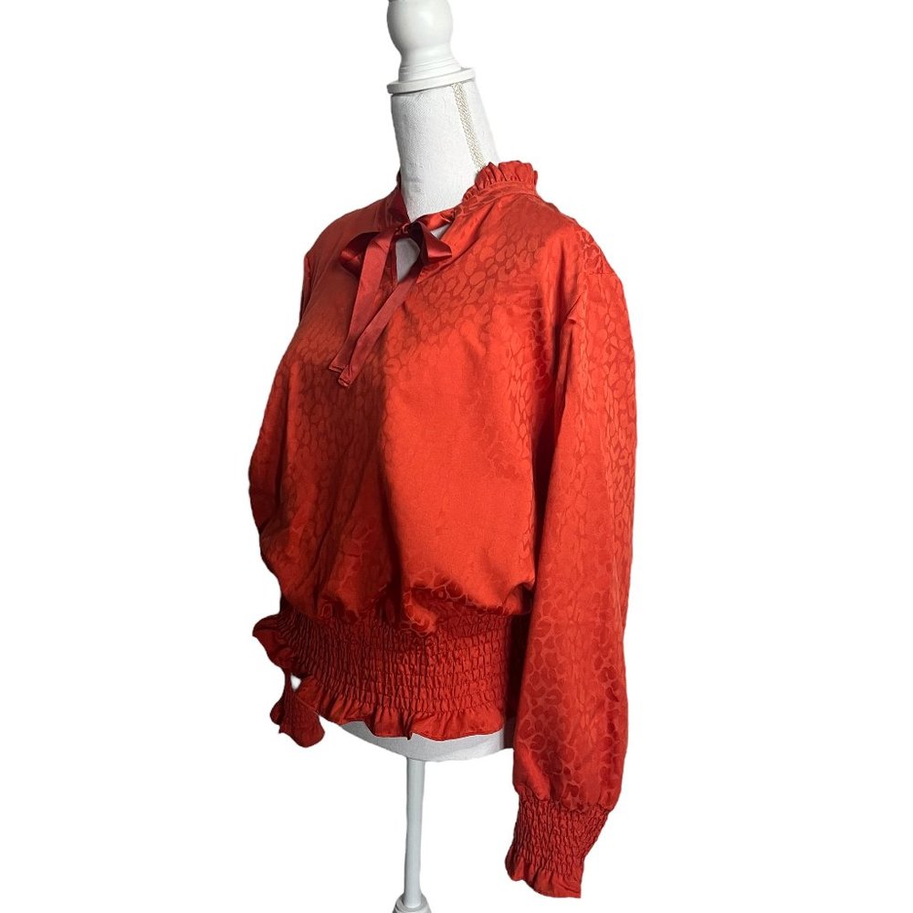 G.I.L.I Animal Jacquard Woven Top with Smocked Waist and Cuff Detail